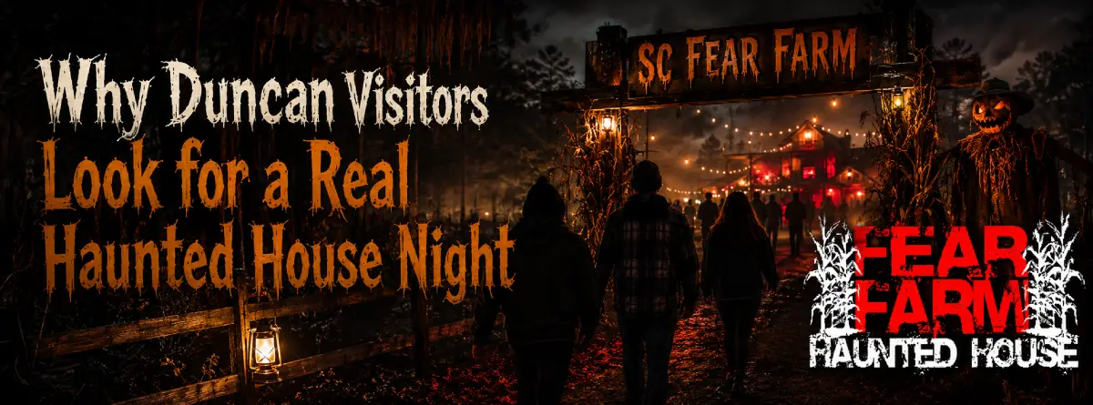 Moody haunted attraction entrance for a Duncan SC Halloween night trip