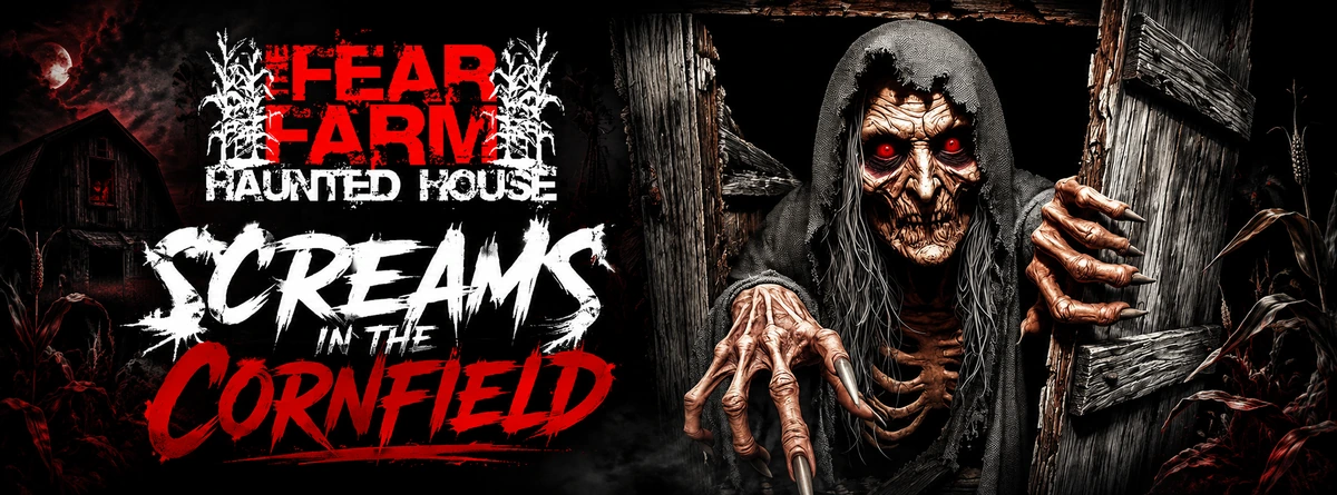 Haunted farm creature and cornfield scene at SC Fear Farm in Blacksburg, SC