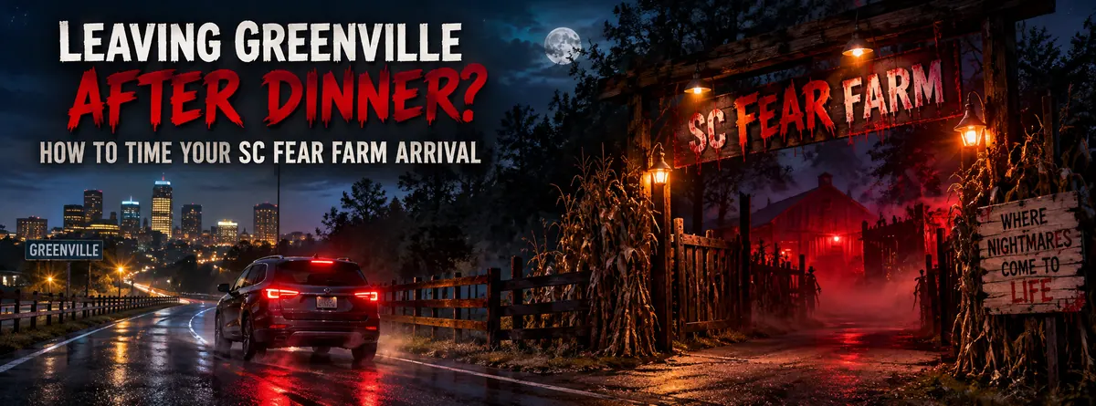 Night drive from Greenville toward SC Fear Farm after dinner