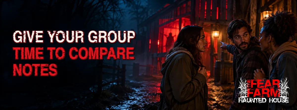 Friends talking about what they noticed after a haunted attraction visit