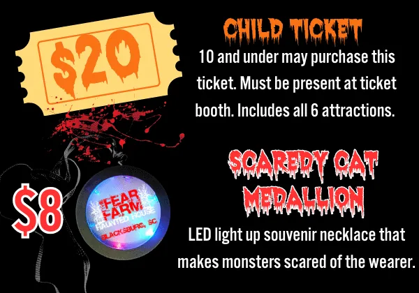 Haunted House Attraction Child Ticket Child haunted house ticket option for SC Fear Farm