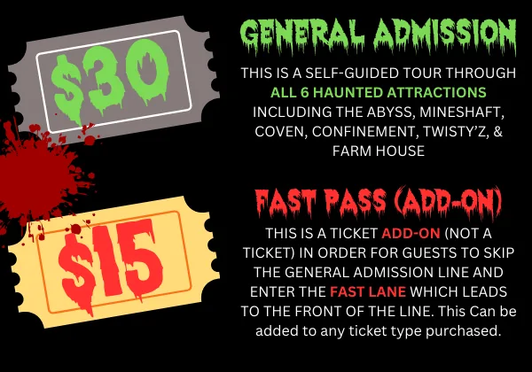 General Admission Haunted House Attraction General admission haunted house tickets for SC Fear Farm