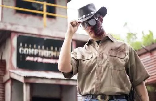 The Warden haunted house character at SC Fear Farm